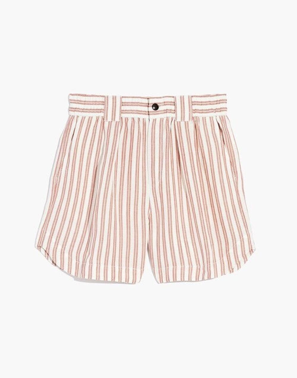 Madewell Linen Blend Curved Hem Shorts in Stripe - XL